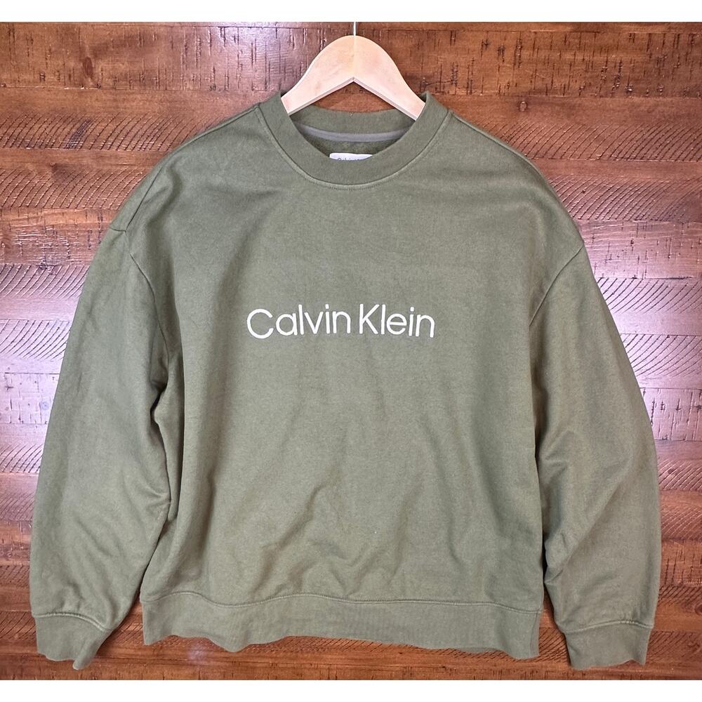 Calvin Klein Men's Logo Tee Relaxed Fit Crewneck Sweatshirt Pull On Size M